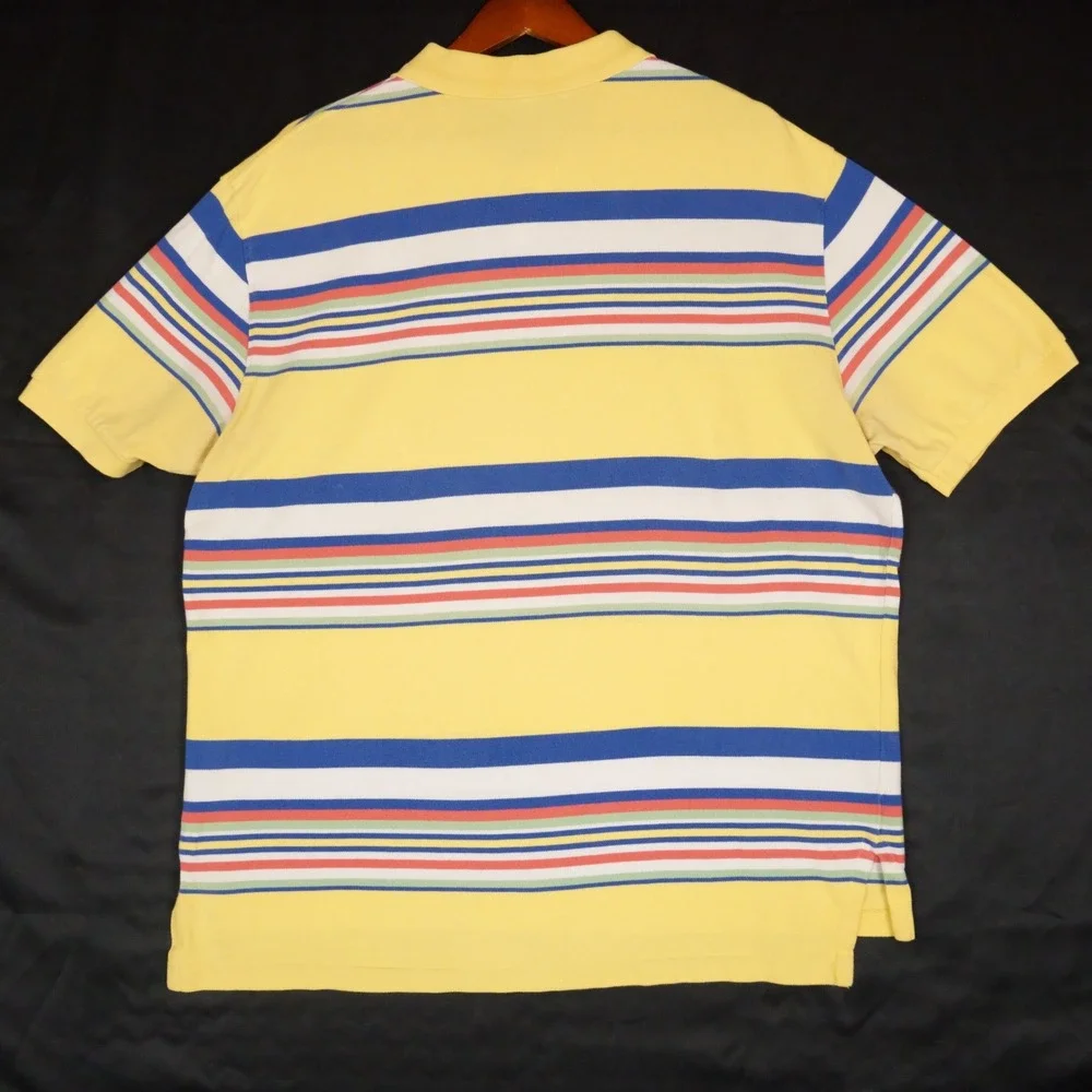 Polo Ralph Lauren Polo Shirt Mens XL Yellow Striped Vintage Short Sleeve Cotton
